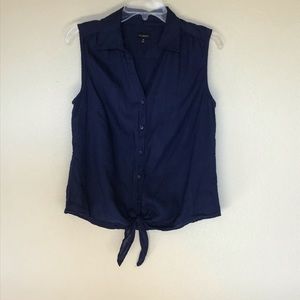Talbots Sleeveless Linen Blouse with Tie Front